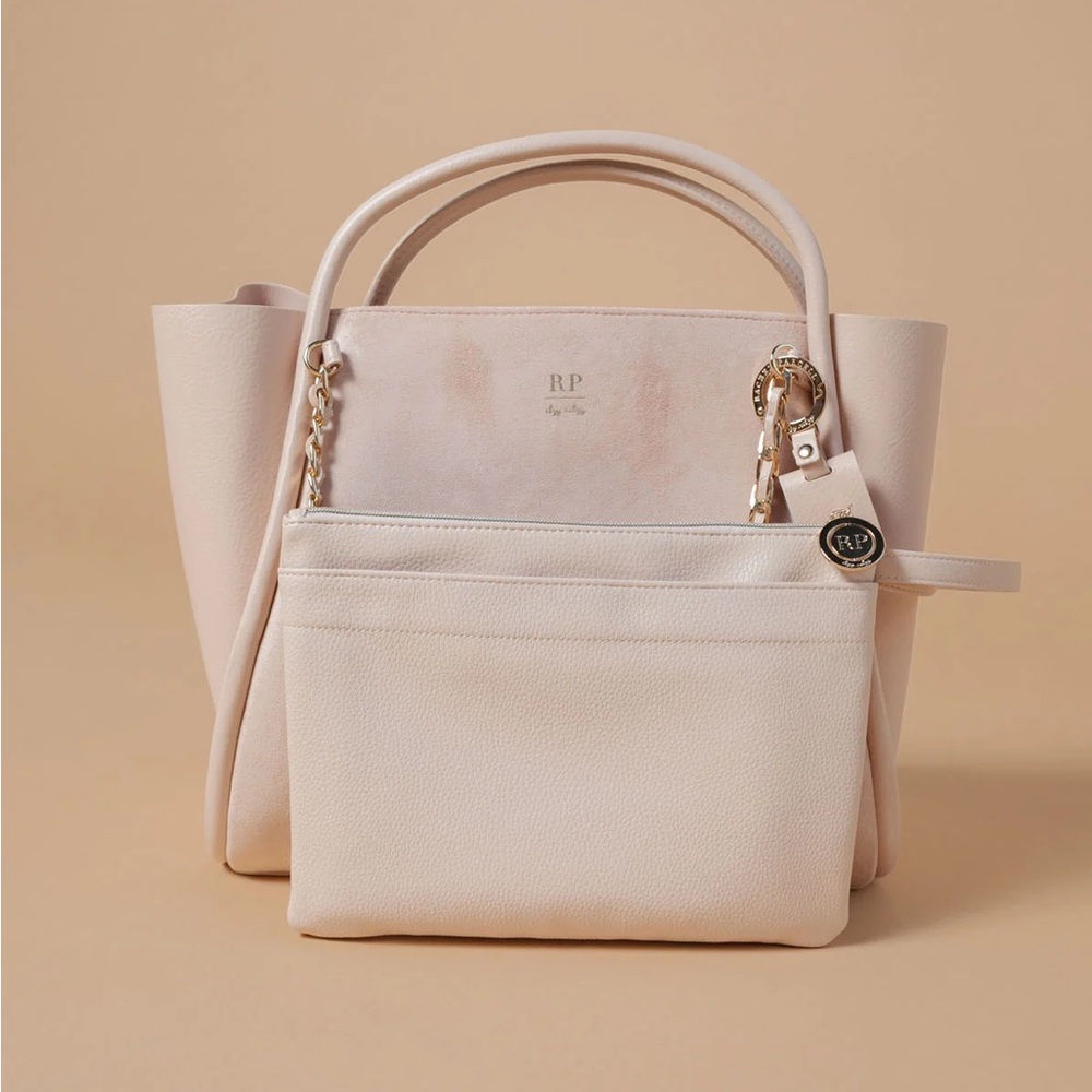 itzy ritzy Rachel parcell blush suede luxury tote diaper bag